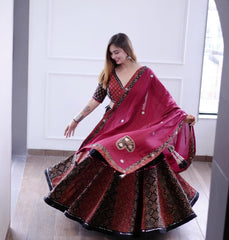 Black Muslin Cotton Printed Lehenga Choli Set