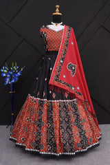 Black Muslin Cotton Printed Lehenga Choli Set