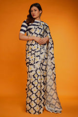 Satin Saree With Printed Detail And Unstitched Blouse Piece