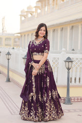 WINE GEORGETTE LEHENGA CHOLI WITH DUPATTA SET