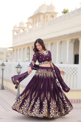 WINE GEORGETTE LEHENGA CHOLI WITH DUPATTA SET