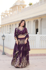 WINE GEORGETTE LEHENGA CHOLI WITH DUPATTA SET