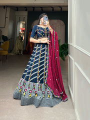 Blue Georgette Sequins and Thread Embroidery Work Lehenga Set