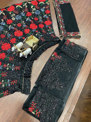 Black Net Sequins Embroidered Work Lehenga Choli Set