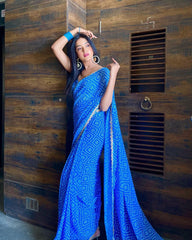 Ready To Wear Blue Georgette silk Saree with beautiful Bandani Design