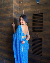 Ready To Wear Blue Georgette silk Saree with beautiful Bandani Design