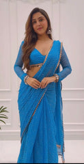 Ready To Wear Blue Georgette silk Saree with beautiful Bandani Design