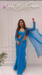 Ready To Wear Blue Georgette silk Saree with beautiful Bandani Design