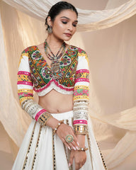 White Heavy Flair Lehenga Choli, Dupatta Set