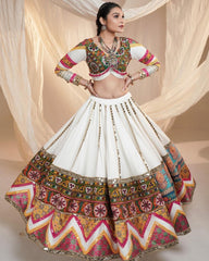 White Heavy Flair Lehenga Choli, Dupatta Set