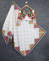 White Heavy Flair Lehenga Choli, Dupatta Set