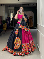 Black Pure Cotton Gamthi & Mirror Work Lehenga Choli Set