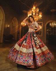 Multi Colour  Butter Silk Heavy Flair Lehenga Choli Set