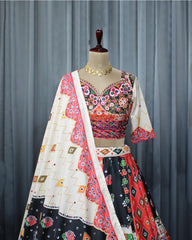 Multi Colour  Butter Silk Heavy Flair Lehenga Choli Set