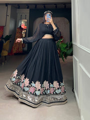 Black Georgette Sequins and Thread Embroidery Work Co-Ord Set