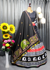 Black Butter silk  Heavy Flair Lehenga Choli, Dupatta Set