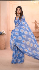 Ready to Wear Georgette Silk with beautiful Blue Colour flowers Design