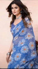 Ready to Wear Georgette Silk with beautiful Blue Colour flowers Design