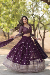 Wine Faux Blooming With Sequins & thread Embroidered work Lehenga Set