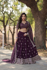 Wine Faux Blooming With Sequins & thread Embroidered work Lehenga Set