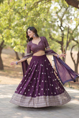 Wine Faux Blooming With Sequins & thread Embroidered work Lehenga Set