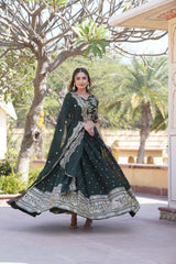 Faux Blooming Green Georgette With Heavy Sequins Embroidered work Lehenga Set