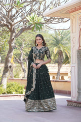 Faux Blooming Green Georgette With Heavy Sequins Embroidered work Lehenga Set