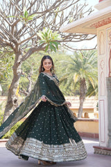 Faux Blooming Green Georgette With Heavy Sequins Embroidered work Lehenga Set