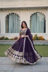 Purple Designer Faux Blooming Lehenga Choli With Dupatta Set