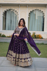 Purple Designer Faux Blooming Lehenga Choli With Dupatta Set