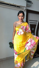 1-Min Ready to wear soft Organza silk with beautiful multi colour yellow flower design