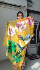 1-Min Ready to wear soft Organza silk with beautiful multi colour yellow flower design