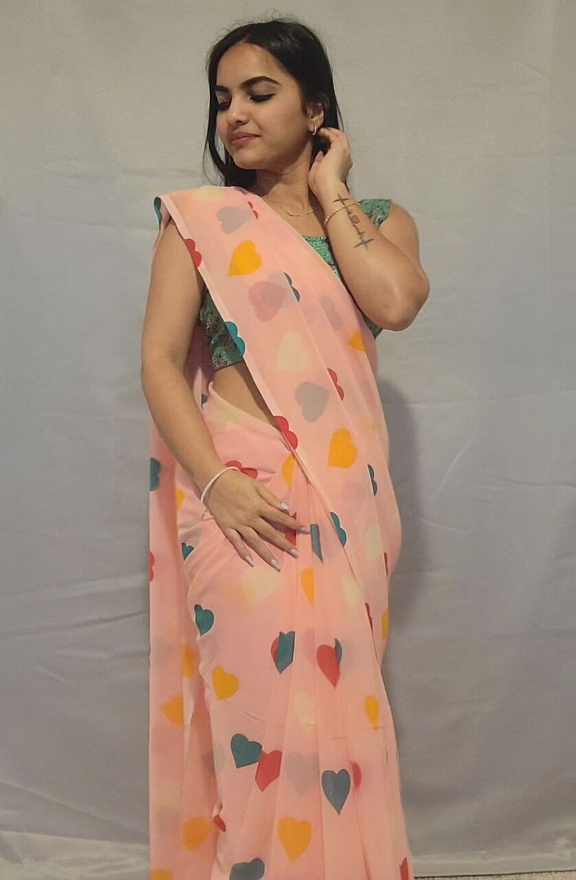 1-Min Ready to Wear Georgette Silk  Saree with Digital Print