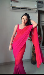 1-Min Ready Wear Georgette Silk Saree with Red and Pink Colour combination