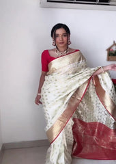 1-Min Ready to Wear Lichi Silk saree with Golden Jari Design