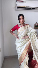 1-Min Ready to Wear Lichi Silk saree with Golden Jari Design