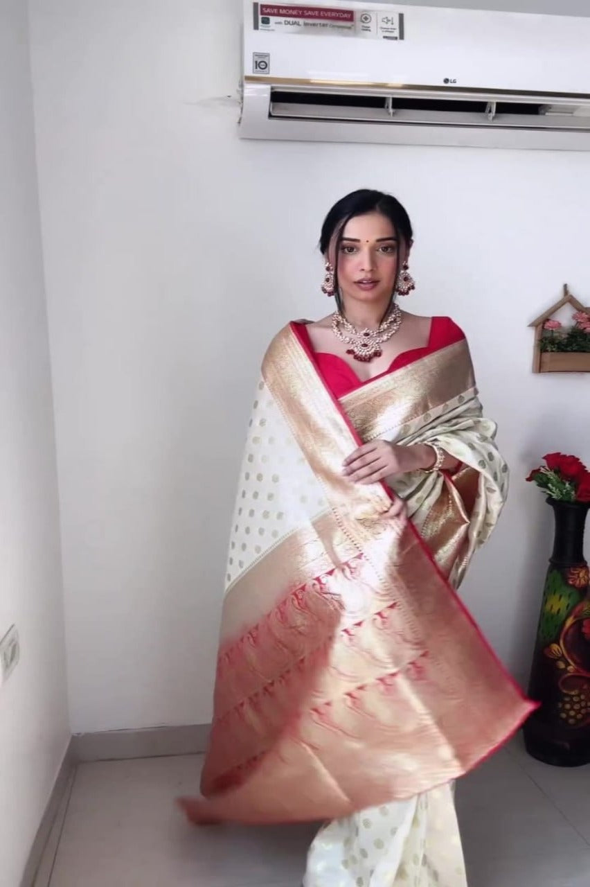 1-Min Ready to Wear Lichi Silk saree with Golden Jari Design