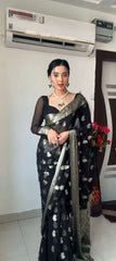 1-Min Ready to Wear Lichi Silk Saree with Silver Jari design