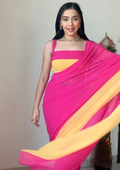 1- Min Ready to Wear Satin Silk Saree With multi colour Design