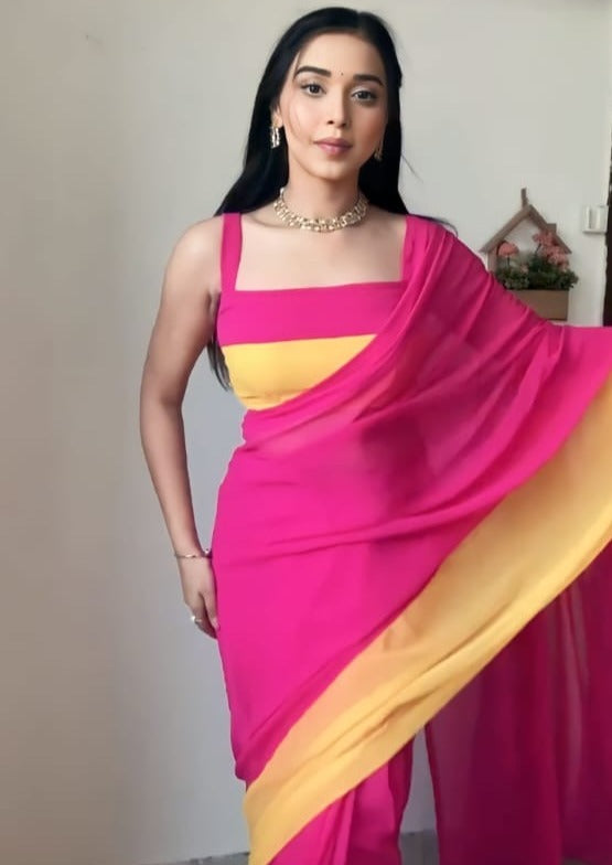1- Min Ready to Wear Satin Silk Saree With multi colour Design