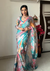 1- Min Ready to Wear Georgette silk Saree with multi colour Digital Print