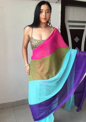 1- Min Ready to Wear Georgette silk Saree with Multi colour