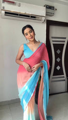 1- Min Ready to wear Georgette Silk Saree  with Multi colour