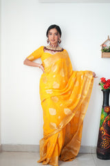 1- Min Ready to Wear Soft Cotton Silk Saree With Jaquard Border