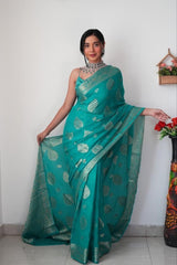 1- Min Ready to Wear Cotton Silk Saree With Jaquard Border