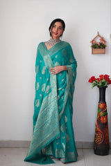 1- Min Ready to Wear Cotton Silk Saree With Jaquard Border