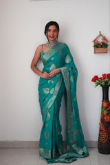 1- Min Ready to Wear Cotton Silk Saree With Jaquard Border