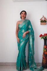 1- Min Ready to Wear Cotton Silk Saree With Jaquard Border