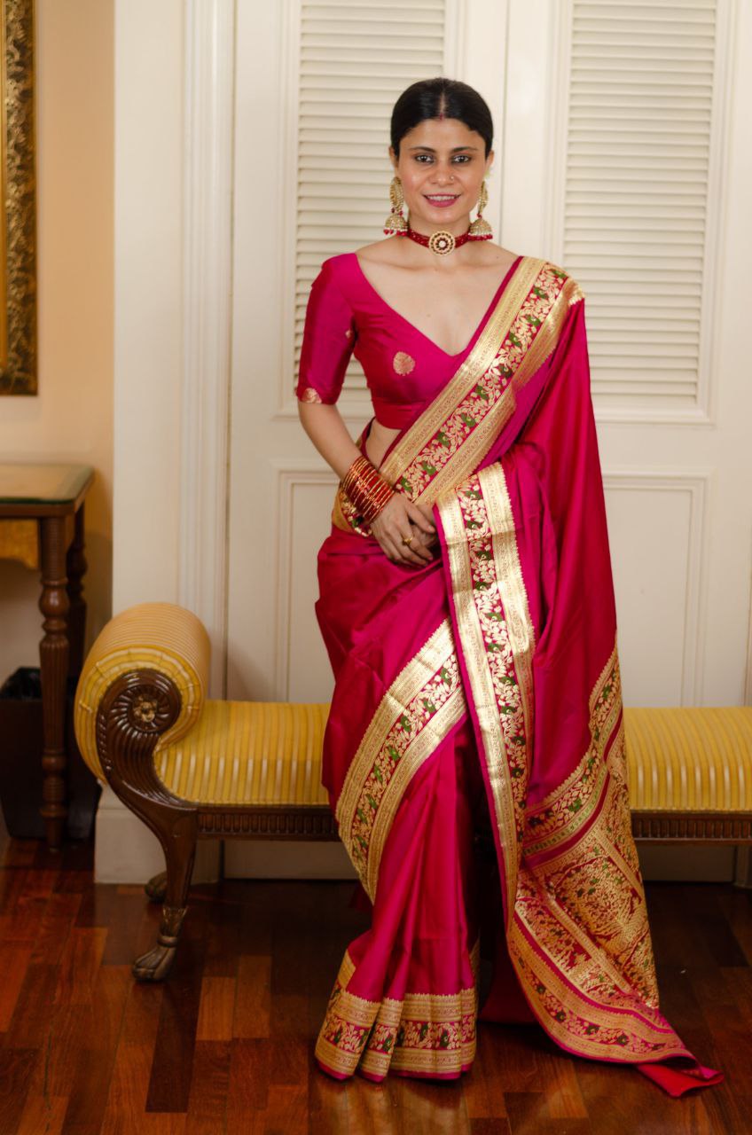 Lichi silk Golden Jari saree with  heavy Jaquard Border