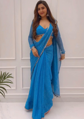 Ready To Wear Blue Georgette silk Saree with beautiful Bandani Design